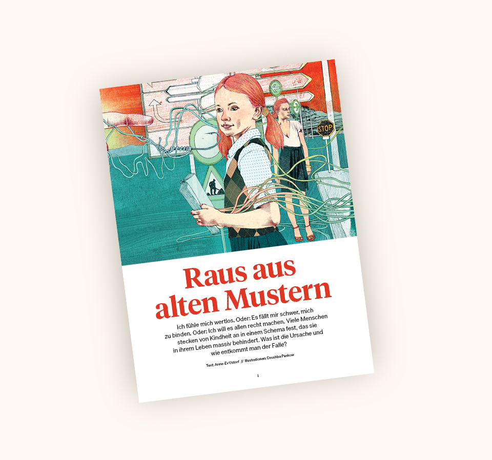 Das Bild zeigt ein Cover mit dem Schriftzug Raus aus allen Mustern